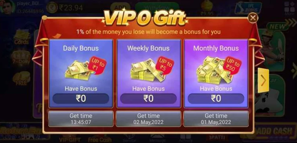 Loot Offer Get Free VIP Card Bonus in Master 3 Patti Game