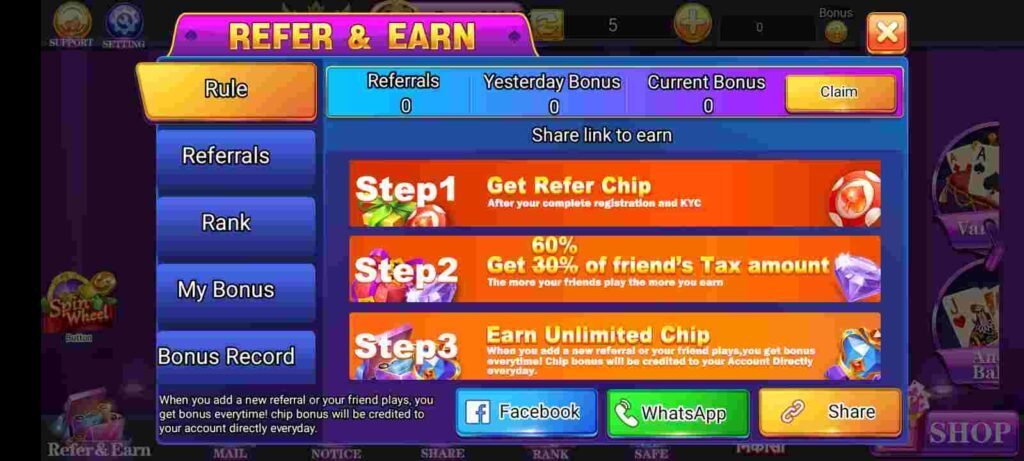 Refer and Earn Money in Teen Patti Club APK